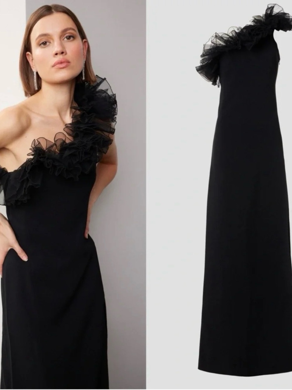 Giambattista Valli Black Ruffle One-Shoulder Gown | Size 40 / US 2–4
